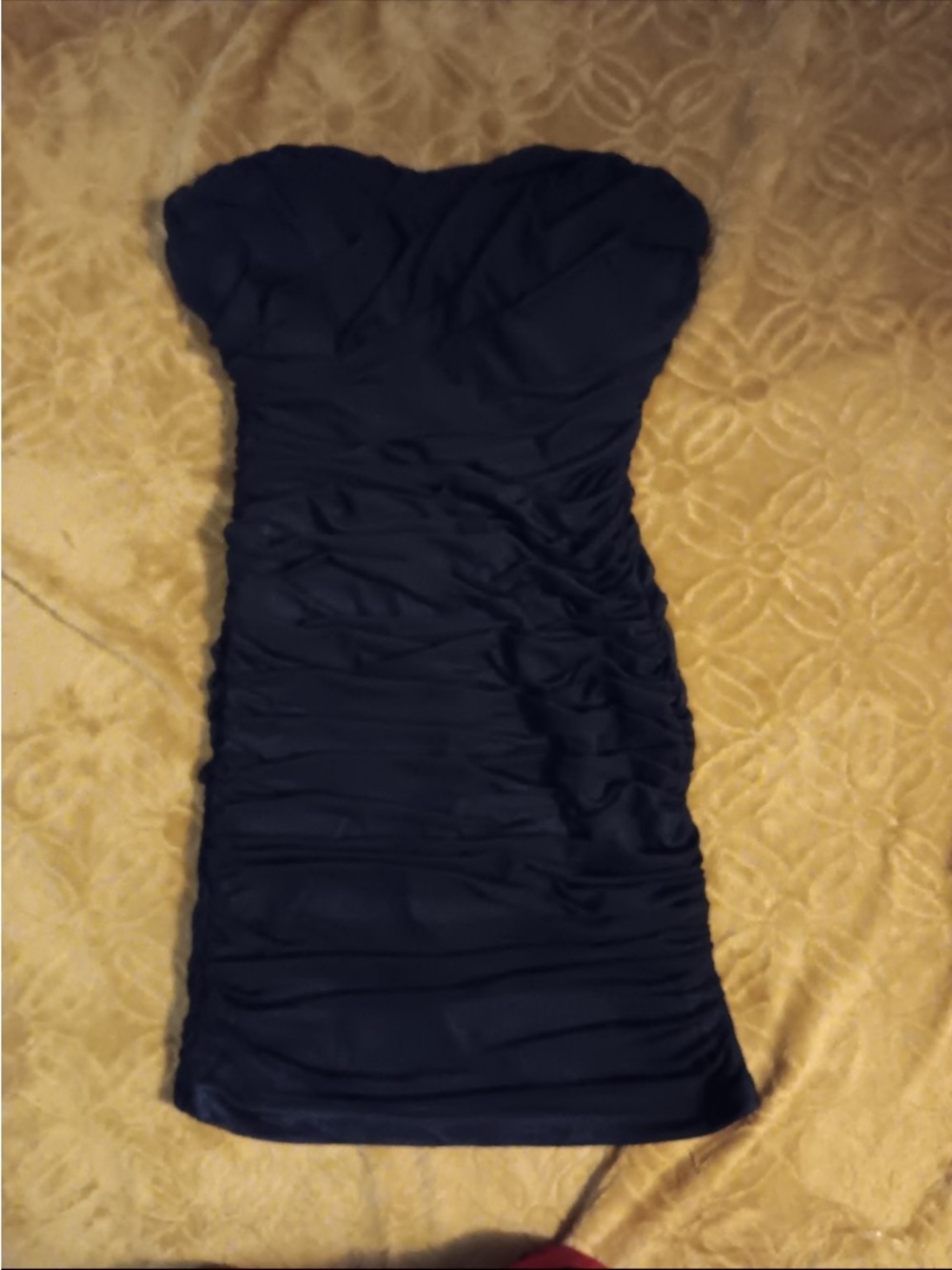 Body Central Strapless Ruched Mini Dress in Navy